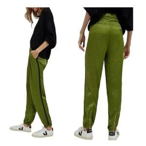 Anthropologie Moss Green Diandra Pleated Side Stripe Jogger Pants Size 4